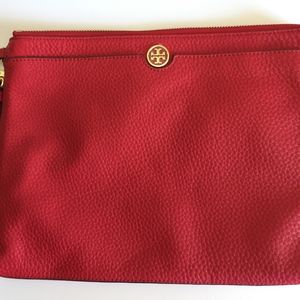 Tory Burch 'Robinson' Zip Top Pouch Carnation Red